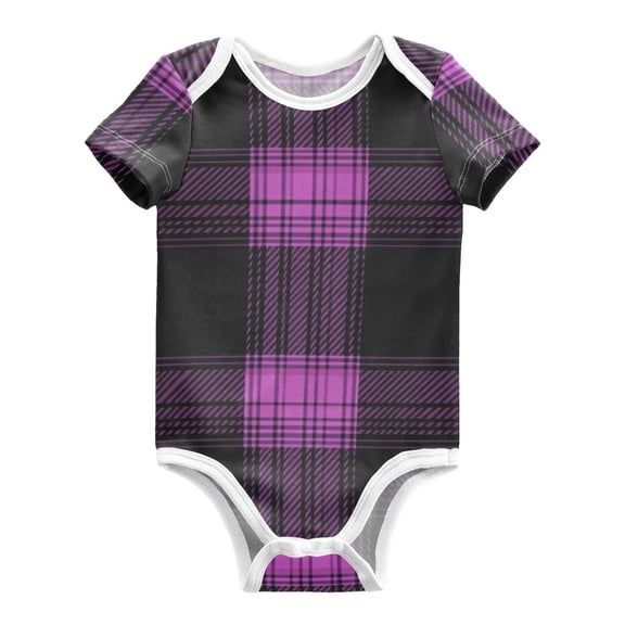 Lilac and Black Tartan Plaids Pure Cotton Bodysuit Short Sleeve Pajamas One-Piece Romper Unisex 6M