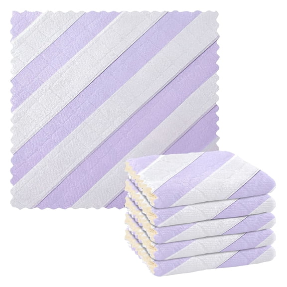 Lilac-white Diagonal Stripes Dish Cloths Dish Towels Cleaning Cloths Quick Drying Reusable 11" x 11" Set of 6