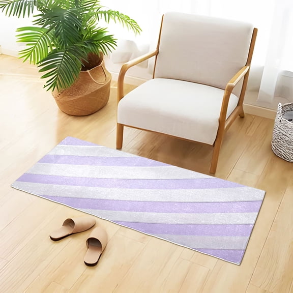Lilac-white Diagonal Stripes Plush Carpet Non Slip Runner Rug Absorbent Bath Mat 39" x 20"