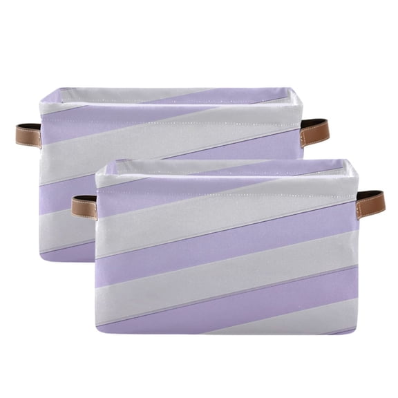 Lilac-white Diagonal Stripes Square Storage Bins with Handles Collapsible Containing Box 2 Packs