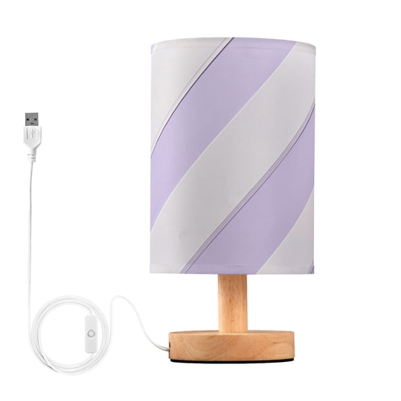 Lilac-white Diagonal Stripes Table Lamp with USB Port LED Warm Light Lamp Night Light Home Decor