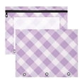 thumbnail image 1 of Lilac-white Plaid Pattern 3-Ring Binder Pouches A4 Size Zipper Pocket File Storage 2 Packs, 1 of 6