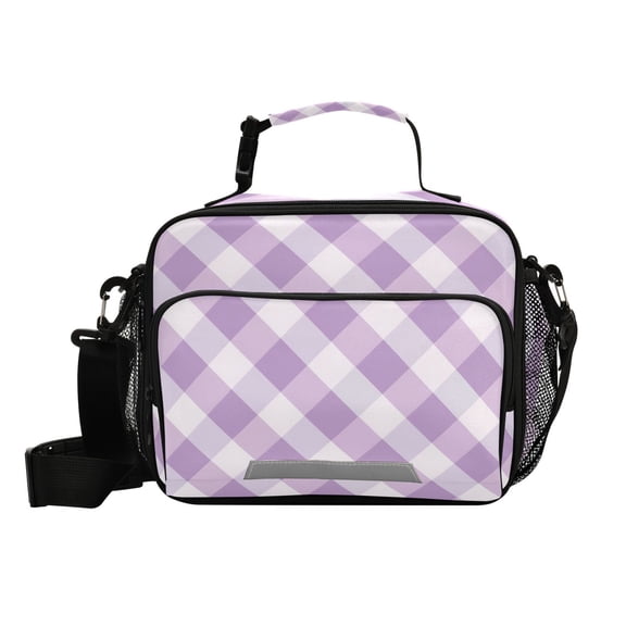 Lilac-white Plaid Pattern Insulated Lunch Bag Portable Cooler Bag Mommy Bag Large Capacity 6L