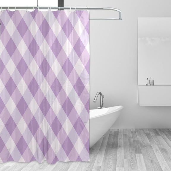 Lilac-white Plaid Pattern Shower Curtains with 12 Hooks Waterproof Bathroom Decor 66" x 72"