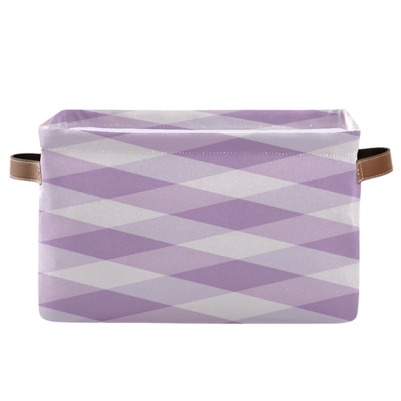 Lilac-white Plaid Pattern Square Storage Bins with Handles Collapsible Containing Box 1 Pack