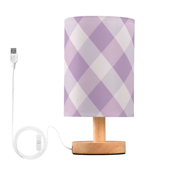 Lilac-white Plaid Pattern Table Lamp with USB Port LED Warm Light Lamp Night Light Home Decor
