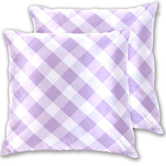 Lilac-white Plaid Pattern Throw Pillow Covers Pillowcases 16 x 16 Inch Home Decor 2 Packs for Bedroom Sofa