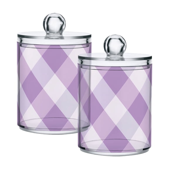 Lilac-white Plaid Pattern Translucent Plastic Cans Storage Canisters with Lid Set of 2