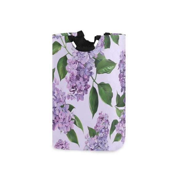 Lilac with Green Leaves Laundry Basket with Handles Foldable Laundry Hamper Freestanding Washing Bin 50L
