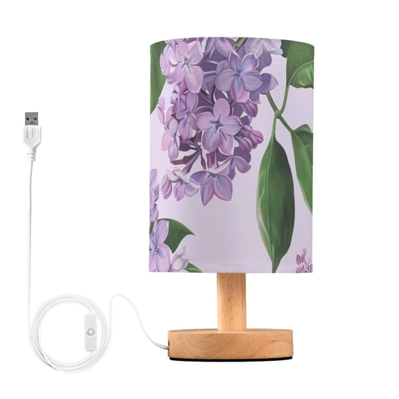 Lilac with Green Leaves Table Lamp with USB Port LED Warm Light Lamp Night Light Home Decor