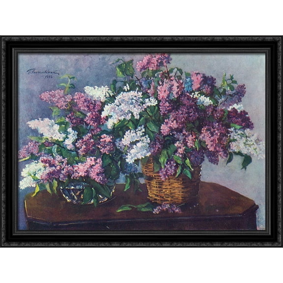 Lilacs in Braids 38x28 Large Black Ornate Wood Framed Canvas Art by Pyotr Konchalovsky