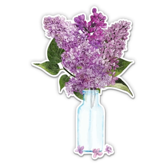 Lilacs in Glass Bottle Pretty Floral Garden - 12" Vinyl Sticker Waterproof Decal
