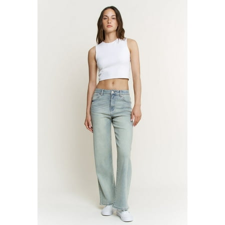 Lilac Sunset Women’s High-Rise Wide Leg Jeans, Relaxed Fit, Antique Light Blue, Juniors Sizes 1–15