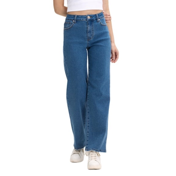 Lilac Sunset Women's High-Rise Slim Wide Leg Jeans, Medium Blue, Juniors 0-21