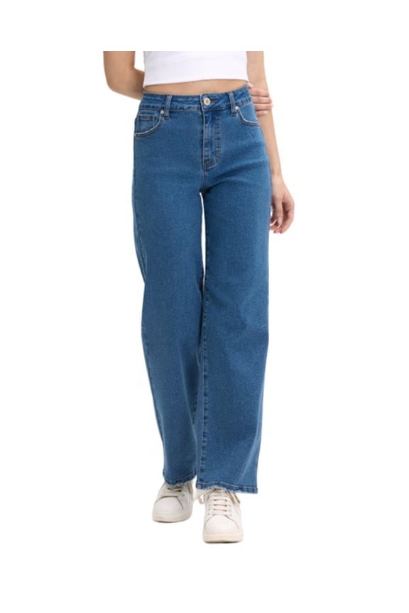 Women's High-Rise Slim Wide Leg Jeans, Medium Blue, Juniors 0-21