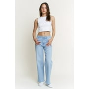 Lilac Sunset Women’s High-Rise Wide Leg Jeans, Relaxed Fit, Light Blue, Juniors Sizes 1–15