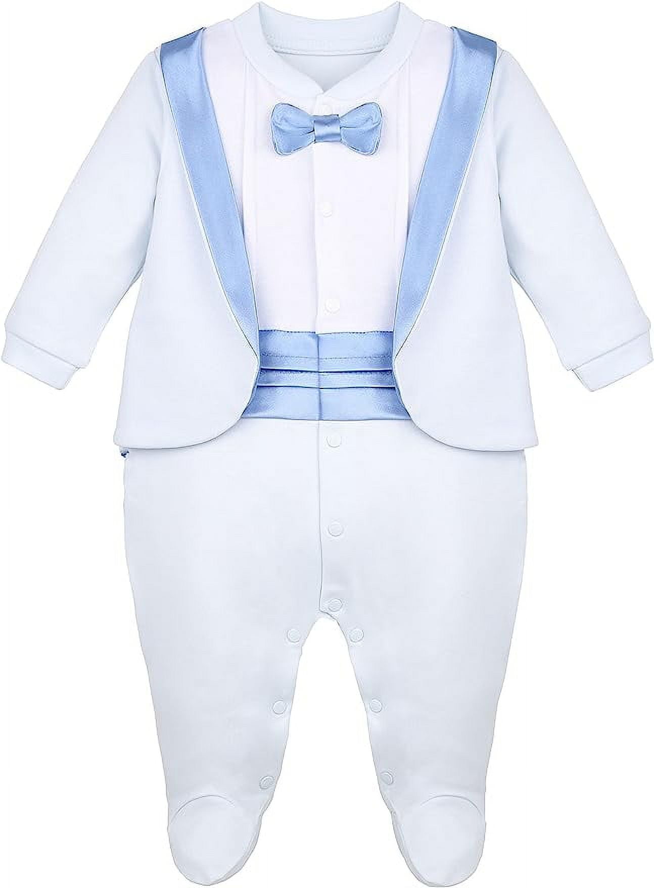 Lilax Baby Boy Tuxedo Christmas Holiday Outfit with Footie / Blue 3