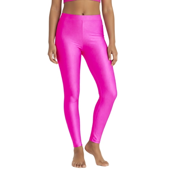 Lilax Girls' Athletic Shiny Leggings Stretch Active Yoga Dance Pants for Kids (Neon Pink, 11-12 Years)