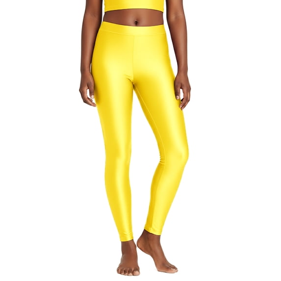 Lilax Girls' Athletic Shiny Leggings Stretch Active Yoga Dance Pants for Kids (Yellow, 7-8 Years)