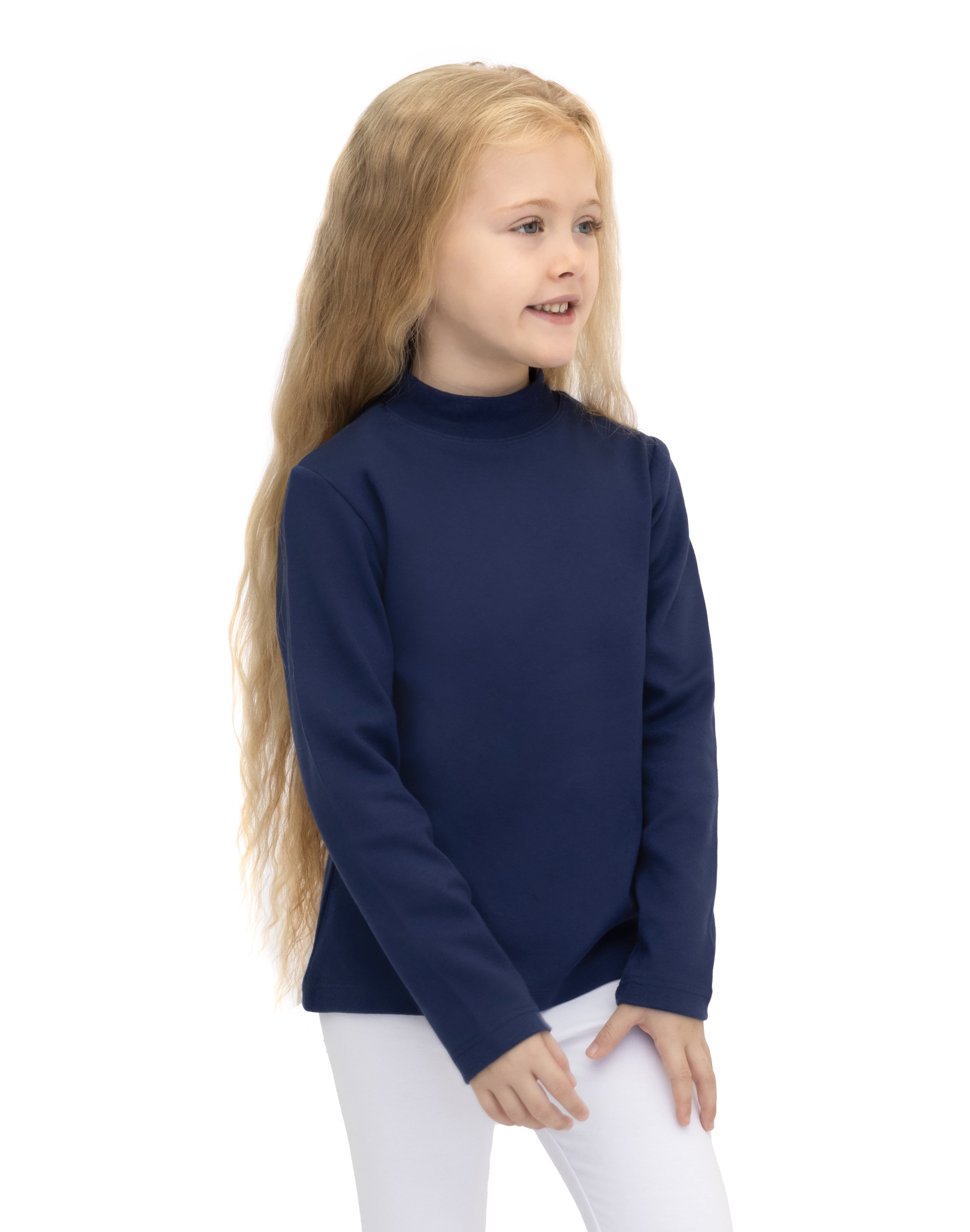 Lilax Girls' Basic Long Sleeve Cotton Mock Turtleneck T
