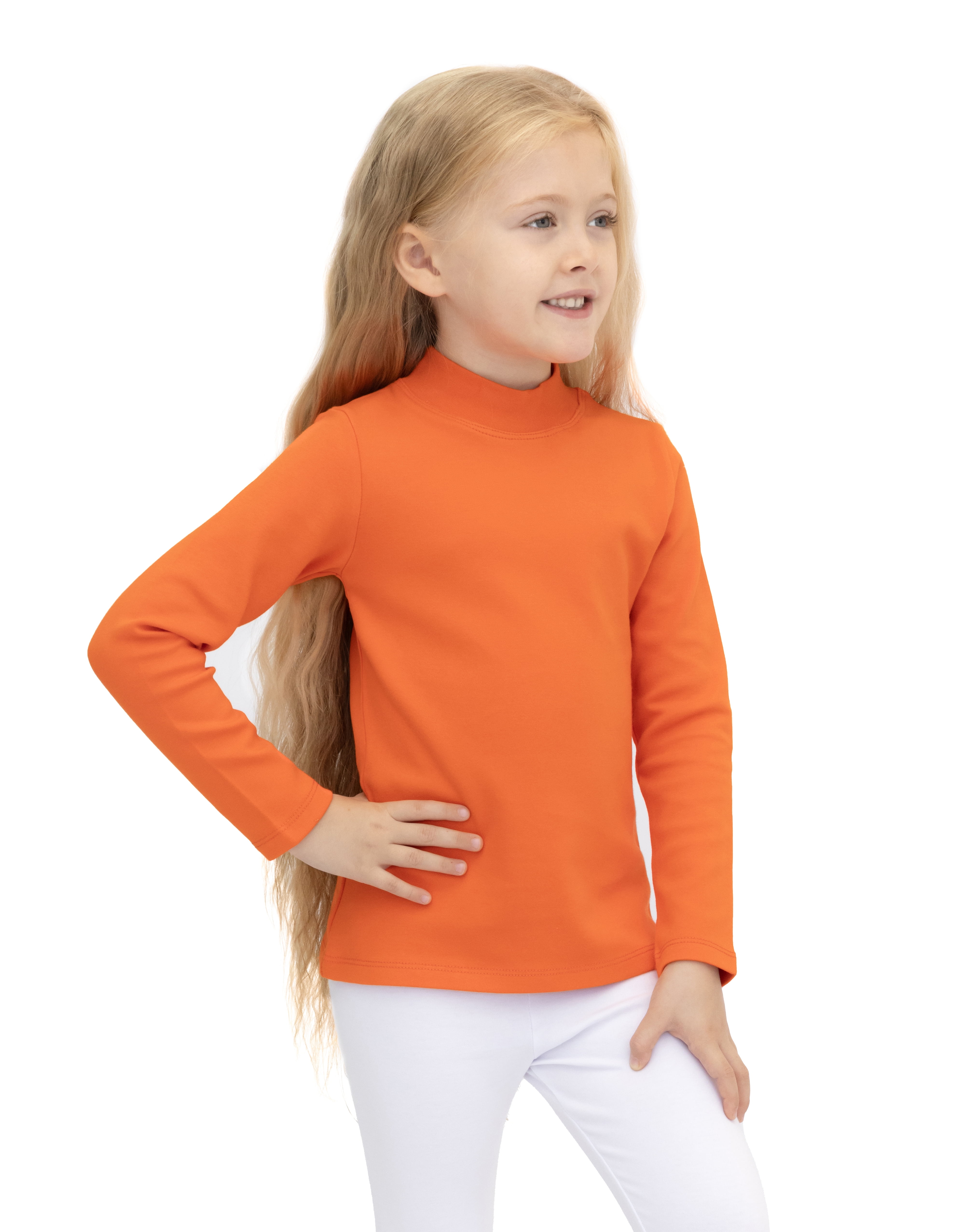 Lilax Girls' Basic Long Sleeve Cotton Mock Turtleneck T-Shirt