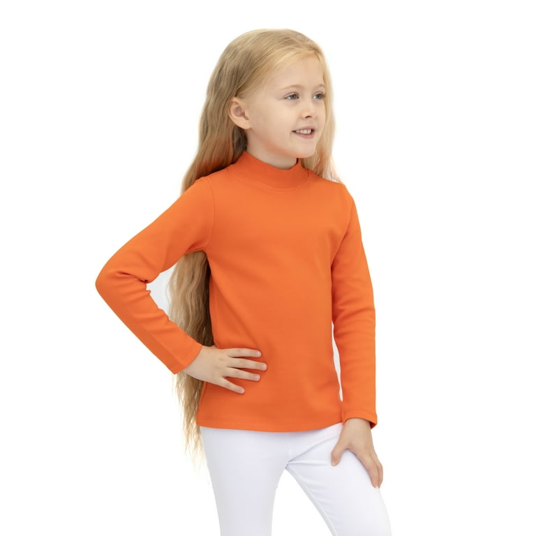 Lilax Girls Basic Long Sleeve Cotton Mock Turtleneck T Shirt Orange 3 Years