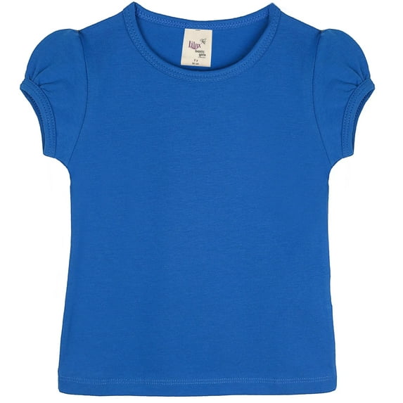 Lilax Girls' Basic Round Neck Cotton Short Puff Sleeve T-Shirt Royal Blue 8 Years