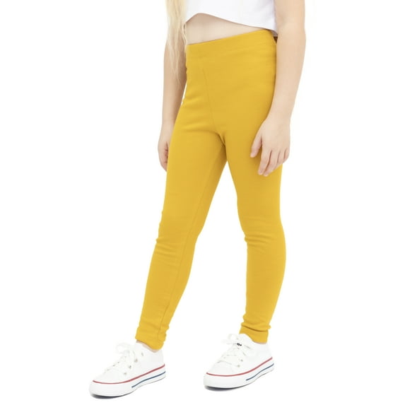 Lilax Girls' Basic Solid Cotton Full Length Soft Leggings Mustard 9 Years