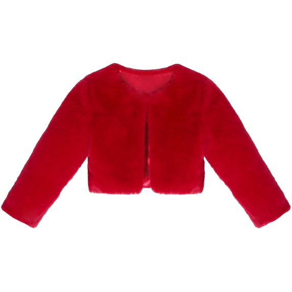 Lilax Girls Elegant Bolero Jacket Cozy Faux Fur Shrug Red 2 Years