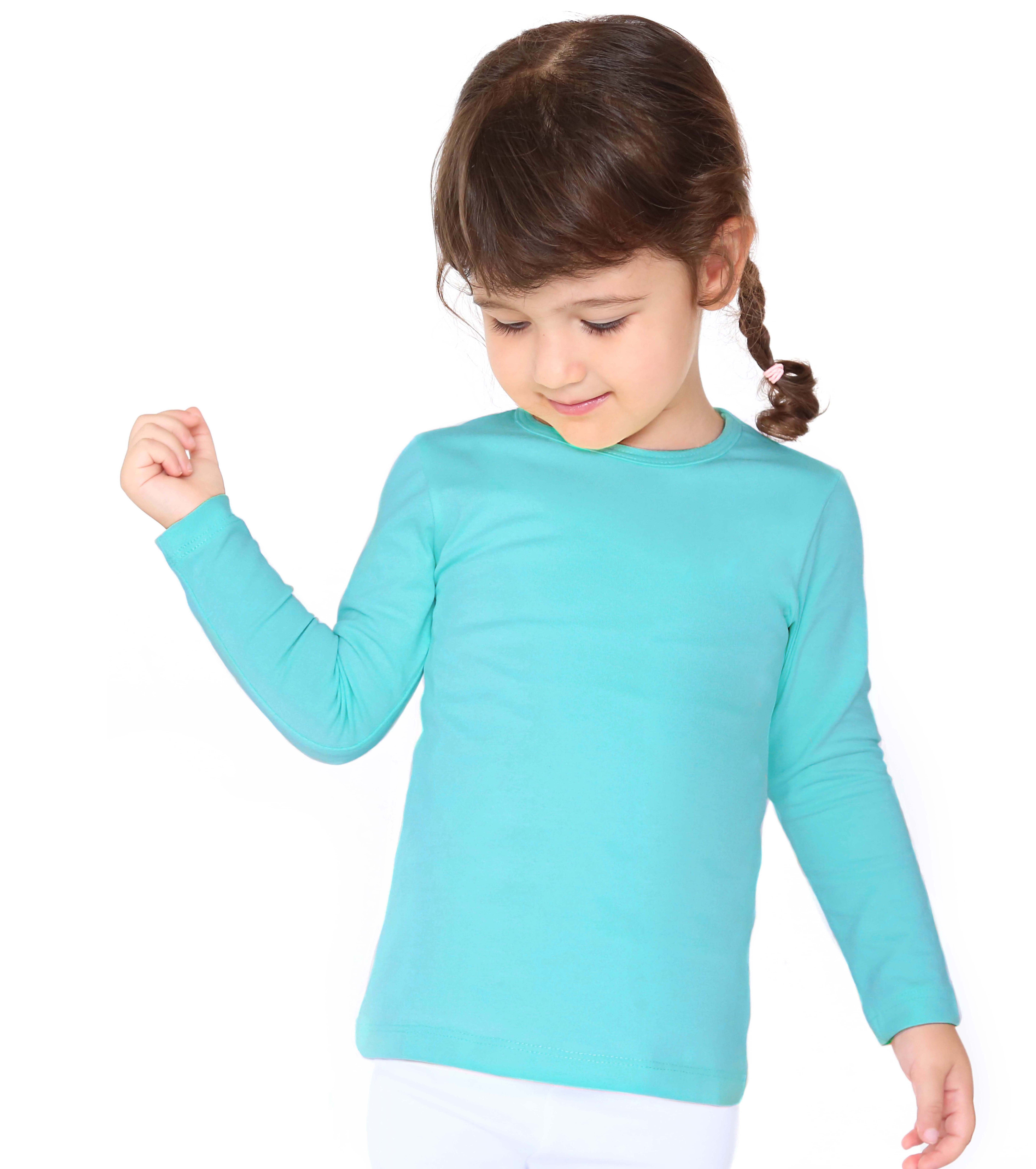 Lilax Girls' Round Neck Basic Long Sleeve Cotton T-Shirt Turquoise