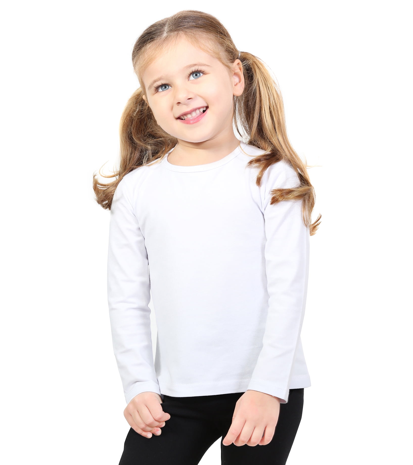 Lilax Girls' Round Neck Basic Long Sleeve Cotton T-Shirt White 7