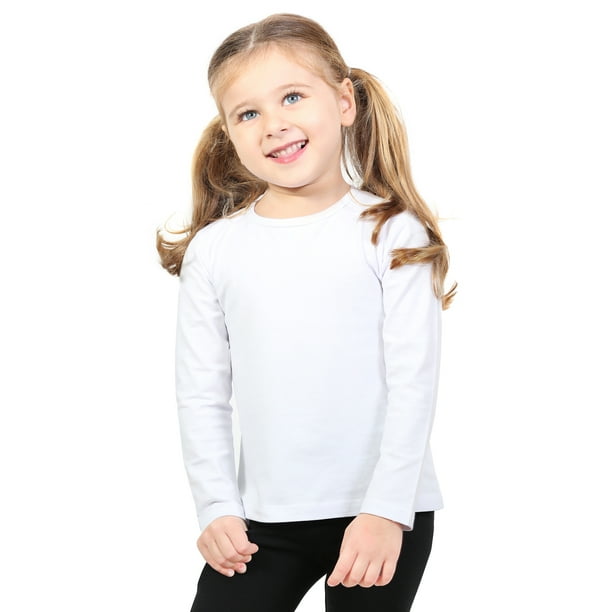 Lilax Girls' Round Neck Basic Long Sleeve Cotton T-Shirt White 7