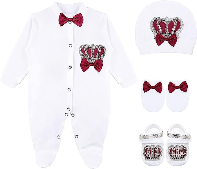 Lilax Newborn Baby Boy Layette 4 Piece Gift Set Crown Jewels / BURGUNDY