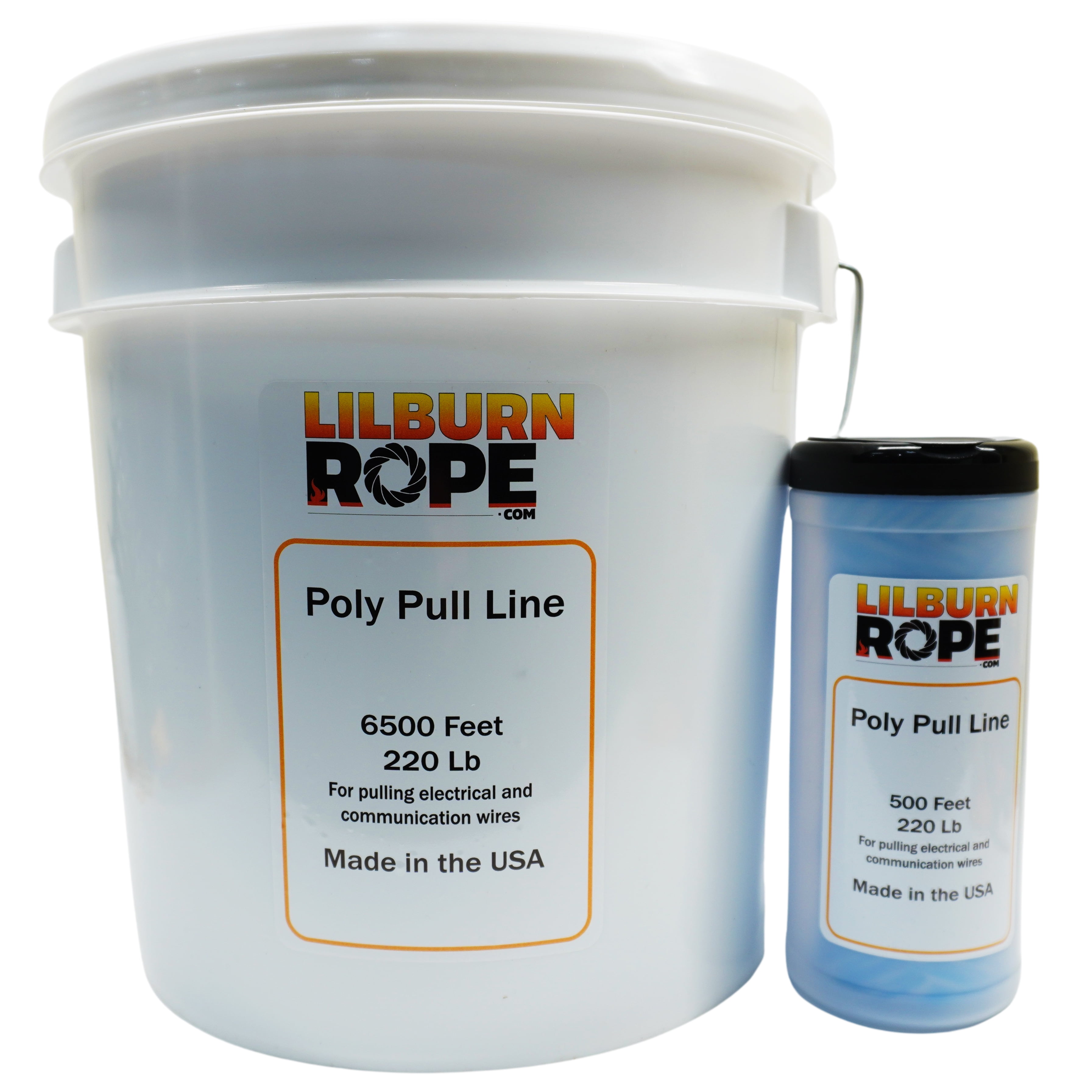 Lilburn Rope Co. Glide Line Polly Pull Line - 6500 Bucket with Handle and Reusable Lid - Blue and White - Made for Power Fishing Systems, Sport Fishing, Conduit Pulling, Electrical Wire Work