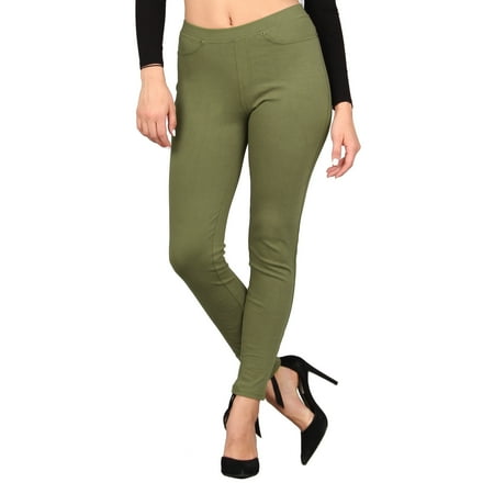 Lildy Women's Denim Jeggings, Stretchable Cotton Blend, Army Green, Large/X-Large