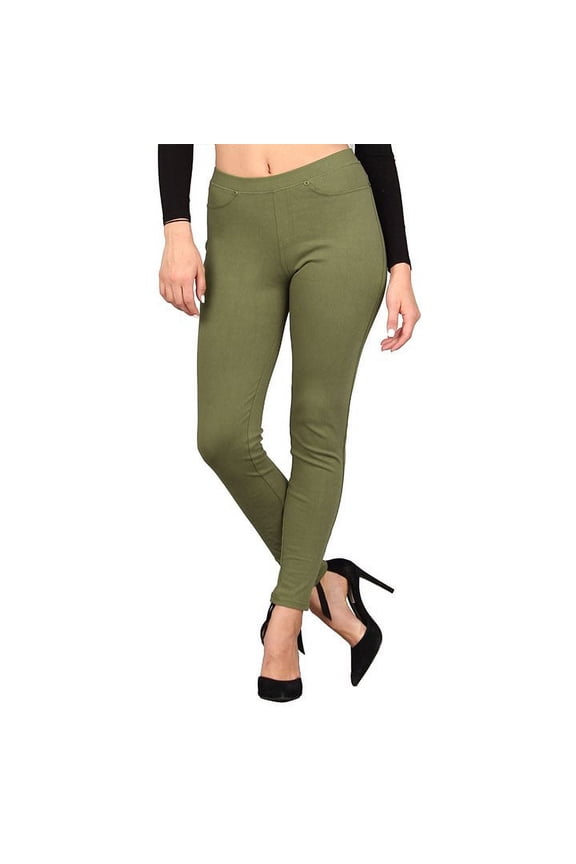 Women's Denim Jeggings, Stretchable Cotton Blend, Army Green, Small-Medium