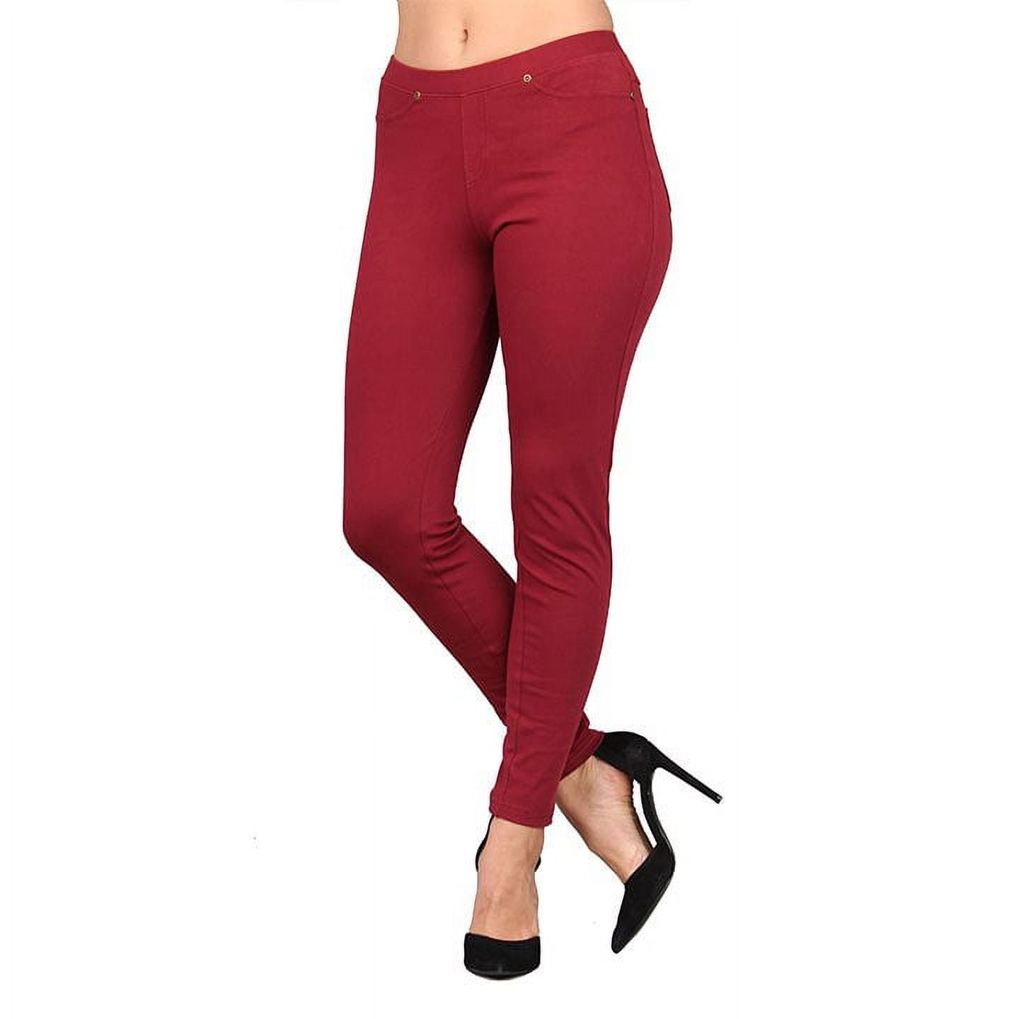 Lildy Women's Denim Jeggings, Stretchable Cotton Blend, Maroon,  Large/X-Large 