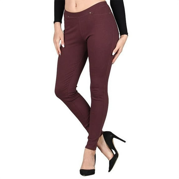 Lildy Women's Denim Jeggings, Stretchable Cotton Blend, Wine, Small-Medium