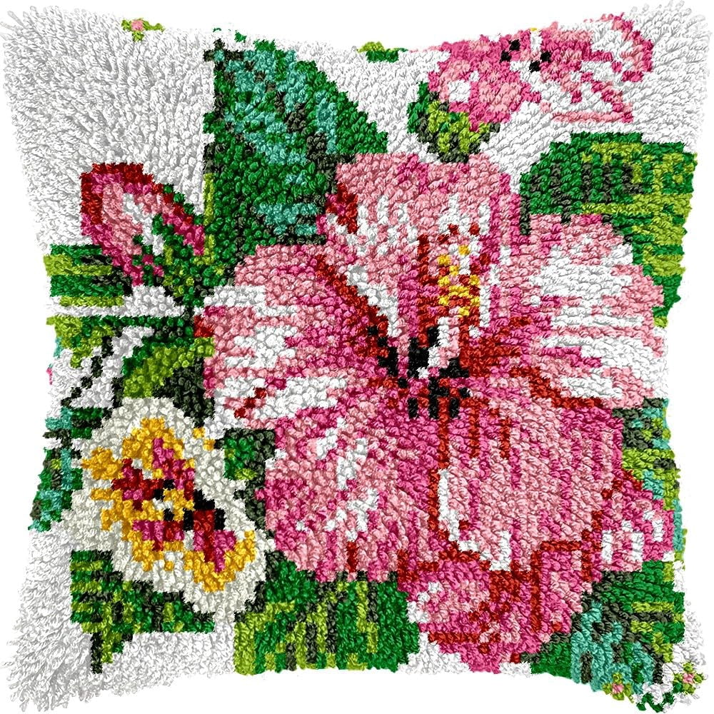 Liles Flowers Latch Hook Kits Pillow kits Cushion Throw Pillow Embroidery Craft Kits DIY Kits of DIY Hooking Pillowcase Cover Supplier with Color Printed Canvas 43x43cm (82)