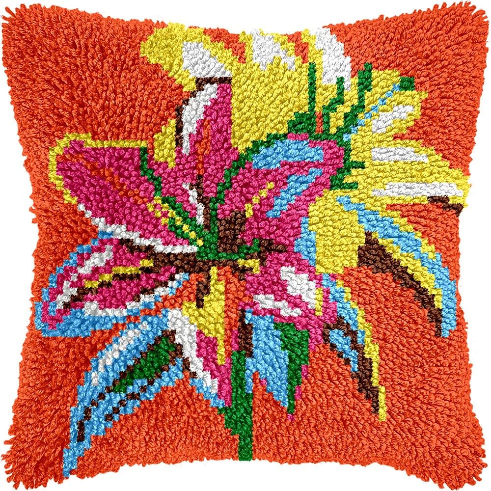 Liles Flowers Latch Hook Kits Pillow kits Cushion Throw Pillow Embroidery Craft Kits DIY Kits of DIY Hooking Pillowcase Cover Supplier with Color Printed Canvas 43x43cm (81)