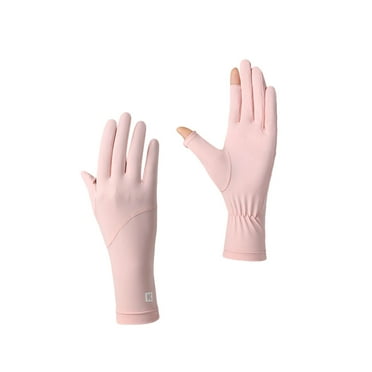 Lilgiuy 1 Pairs Driving Gloves for Women Ice Silk UV Protection Breathable Cool Soft Touchscreen Gloves Women's Full Finger Sun Protection for Outdoor Driving Cycling Running, Pink