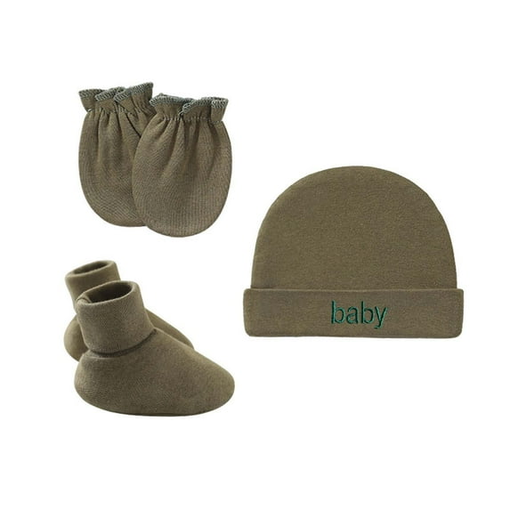 Lilgiuy 1 Set Baby Hat Solid Color Anti-Grabbing Cotton Gloves Hat Foot Cover Three-piece For Newborn Clearance Sales Winter Clothes for 2022