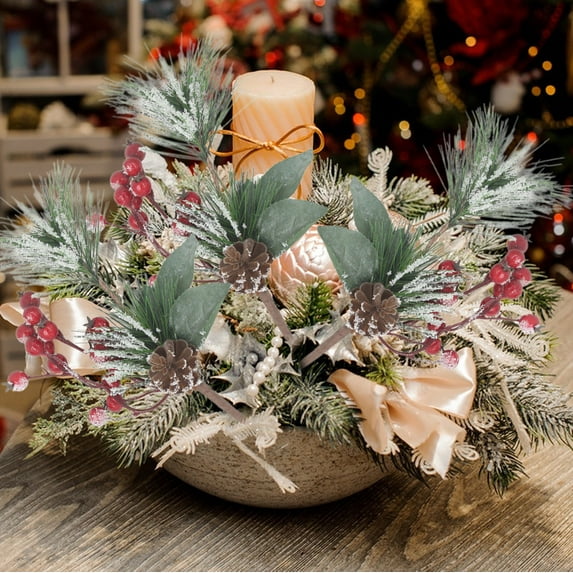 Lilgiuy 10.6in Red Berry Stems Pine Branches Evergreens Berries Decor Artificial Pine Cones Branch for Christmas Craft Wreath Pick & Winter Holiday