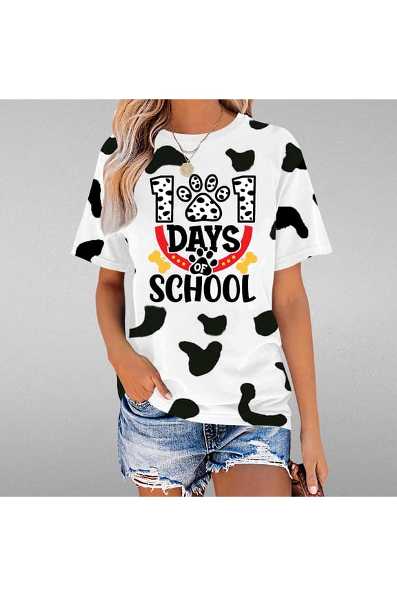101 Days of School Shirt for Women Casual Solid Color Cute Teacher Graphic Short Sleeve Loose Soft Tshirt School Days Tee Tops for Take Photos (White,3XL)