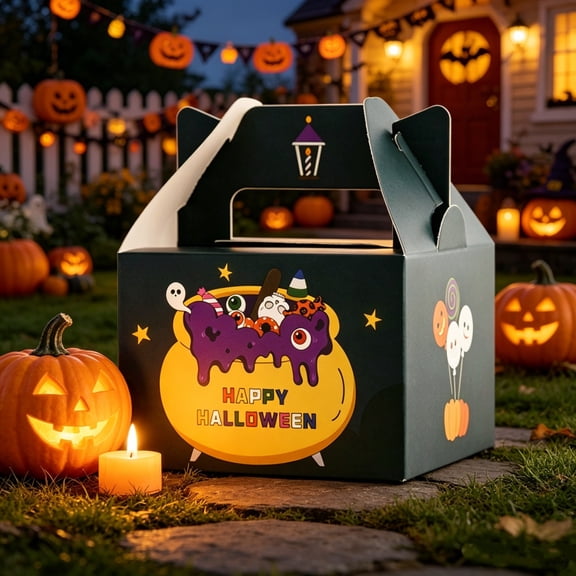 Lilgiuy 10Pcs Halloween Pumpkin Candy Boxes, Cartoon Portable Treat Boxes, Spooky Ghost Design Gift Packaging for Party & Classroom Snack Sharing