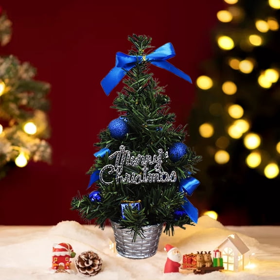 Lilgiuy 11.81 inch Tabletop Christmas Tree, Blue Mini Artificial Christmas Tree, Small Xmas Tree with Bows, Gift Box and Ball Ornaments for Holiday Indoor DIY Christmas Decoration Gifts