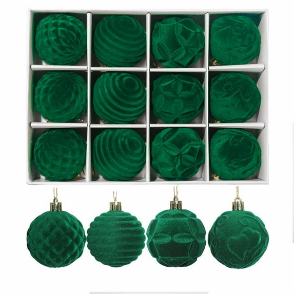 Lilgiuy 12 Pcs Velvet Christmas Balls Bulks Flocked Christmas Tree Ball Ornaments Plastic Balls Xmas Decorative Hanging Ornaments Christmas Tree Decoration (Army Green,2.36 Inch)