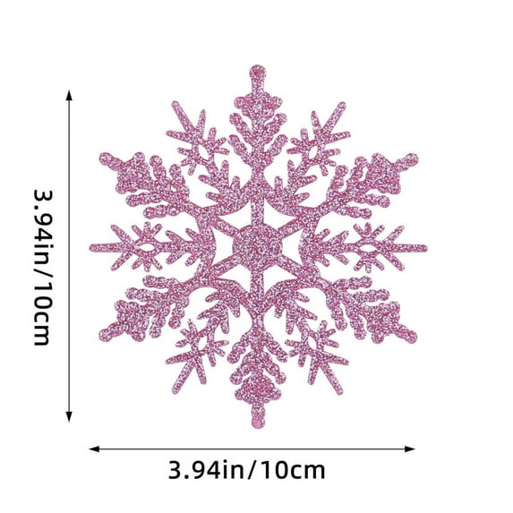 Lilgiuy 12Pcs Glitter Snowflakes Christmas Ornaments, Plastic Pink Snowflake Ornaments for Christmas Tree Hanging Decoration Winter Indoor and Outdoor Windows Birthday Party Home Supplies (3.94")