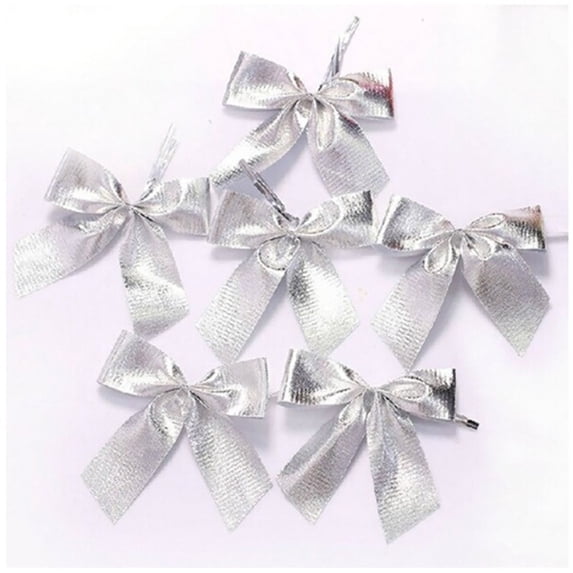 Lilgiuy 12pcs Silver Christmas Bow Mini Bowknot Ornament Crafts Present Bow for Christmas Garland Tree, Crafts, Wrapping, Wreath Xmas Hanging Ornaments Decor