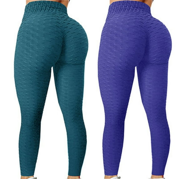 Lilgiuy 2 Pieces Hip Lifting Leggings for Women Casual Solid Color High Waist No See Through Skinny Breathable Yoga Pants for Training Bodybuilding Purple(XS-Xl)